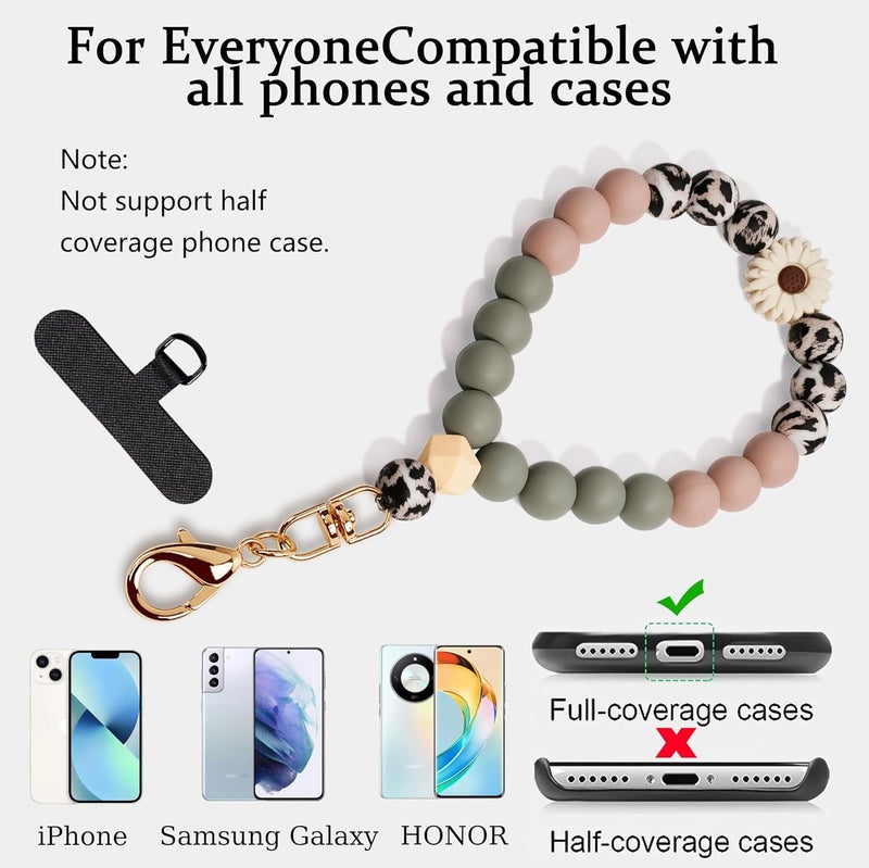 Lostars Store Silicone Beaded Phone Wrist Strap,phone bracelet strap with Tether Tab,Elastic Hands-Free wristlet strap (Daisy Leopard) - Image 4